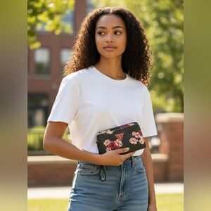 GUESS Black Floral Wristlet